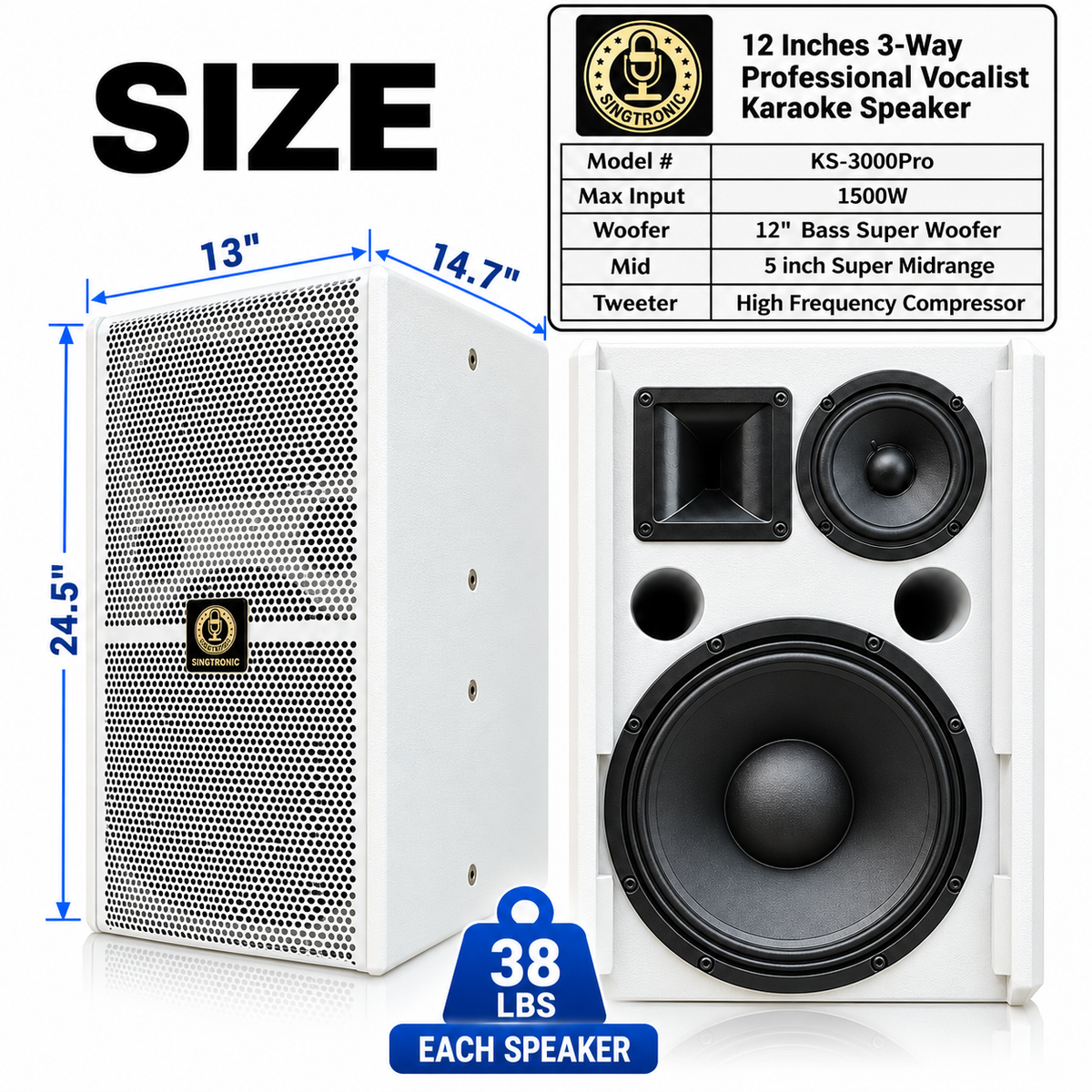 Singtronic KS-3000Pro Professional 3000W Vocalist Karaoke Speaker System (Pair)