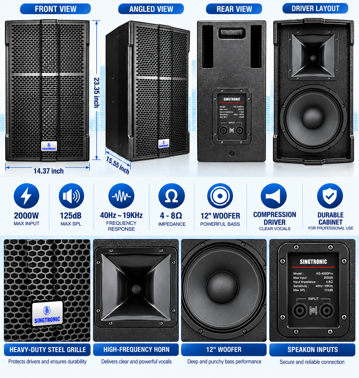 Singtronic KS-4000Pro Professional 4000W Vocalist Karaoke Speaker (Pair)