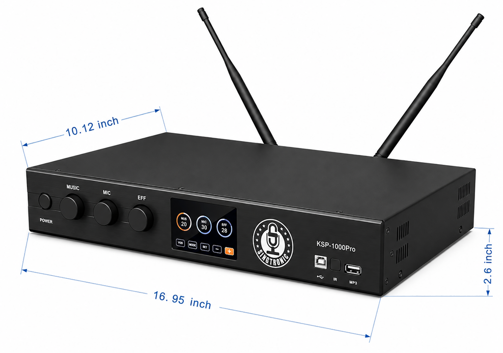 Singtronic KSP-1000Pro Professional 3000W Digital 3 in 1 Karaoke Mixing Amplifier 2 x Anti-feedback Mics.