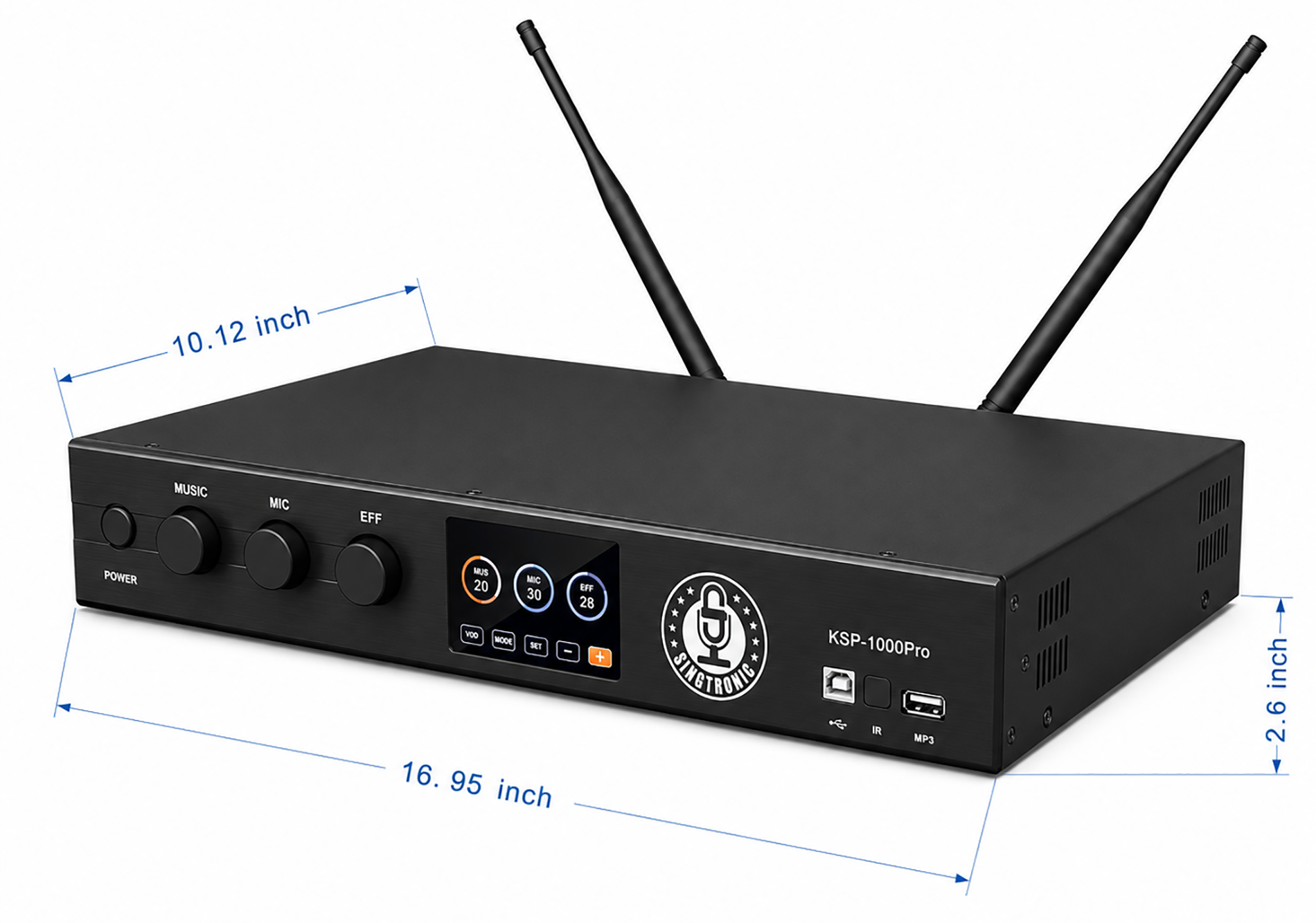 Singtronic KSP-1000Pro Professional 3000W Digital 3 in 1 Karaoke Mixing Amplifier 2 x Anti-feedback Mics.