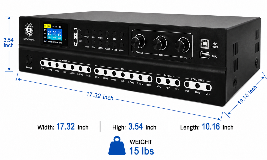Singtronic KSP-2000Pro Professional Digital 3000W Sound Processor 2 in 1 Mixing Amplifier Karaoke Anti-Feedback