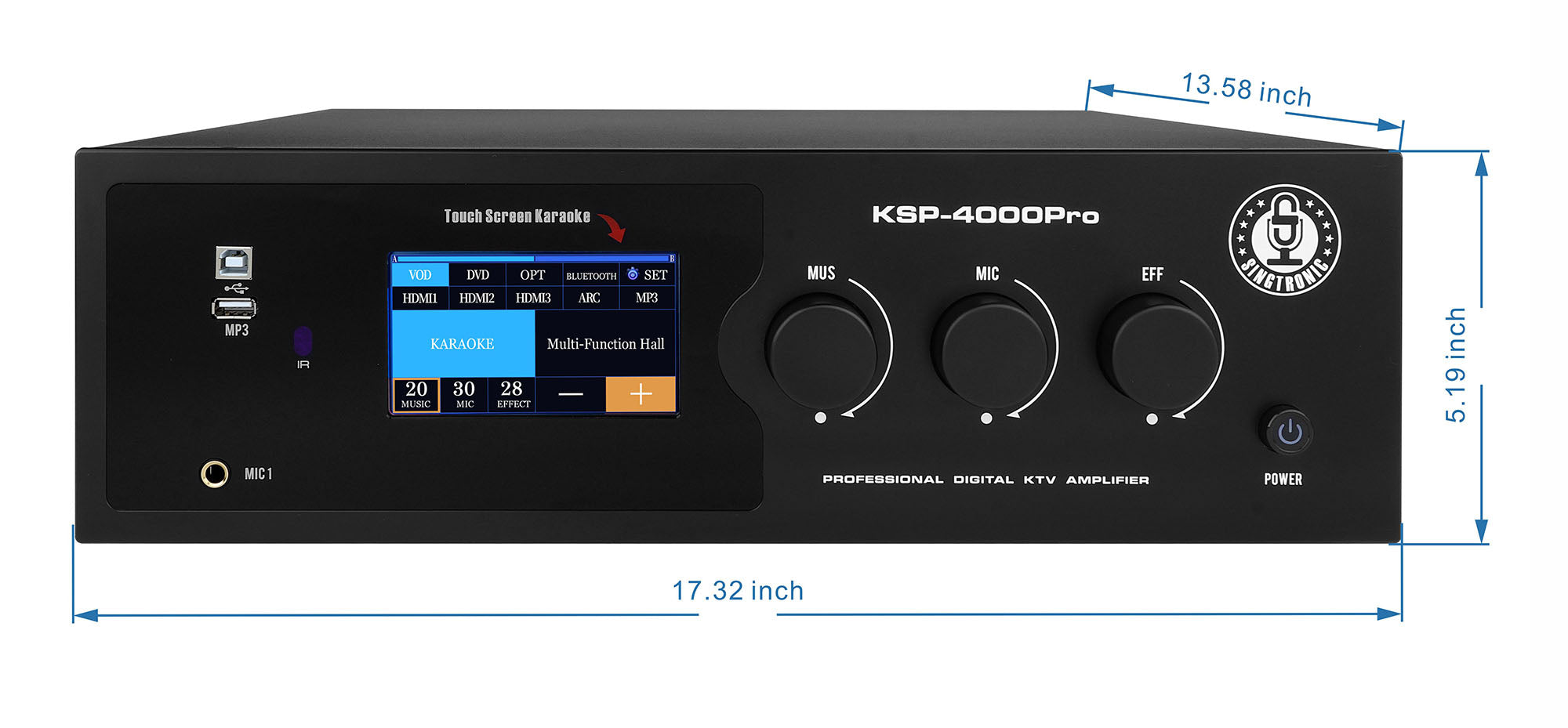 Singtronic KSP-4000ProII Professional 3 in 1 Digital 4000W Karaoke Sound Processor Amplifier Touch Screen
