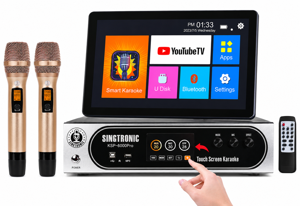 Singtronic KSP-6000Pro Professional 6000W Digital Karaoke Sound Processor + KTV-ProK Professional 4TB Hard Drive Tablets