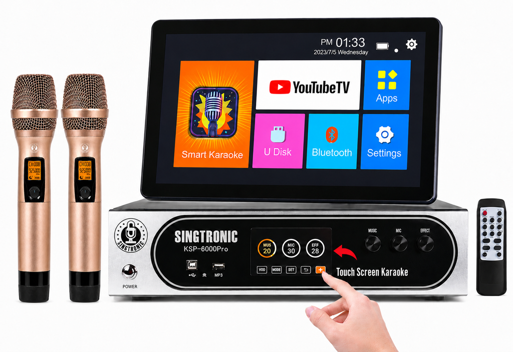 Singtronic KSP-6000Pro Professional 6000W Digital Karaoke Sound Processor + KTV-ProK Professional 4TB Hard Drive Tablets