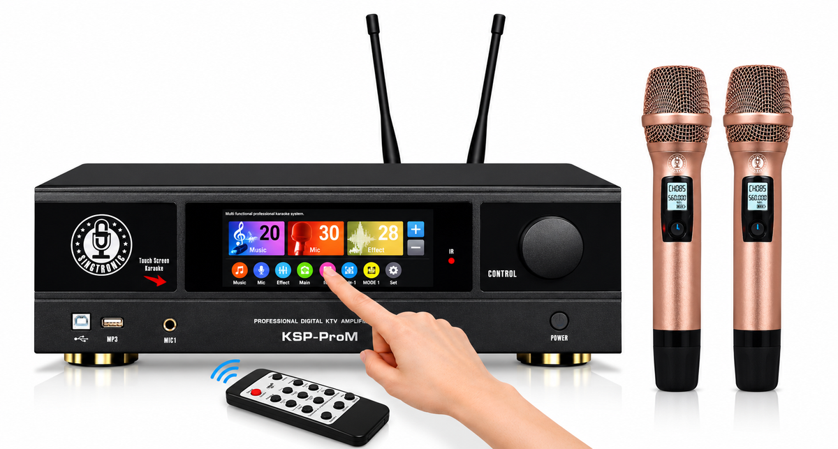 SINGTRONIC KSP-ProM Professional Digital Karaoke Amplifier with Touchscreen, HDMI ARC, DSP & Wireless Microphone System