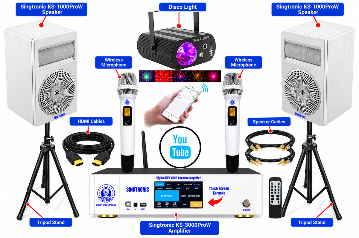 Singtronic Complete Digital 3000W Youtube Karaoke System Select Songs by Phone Apps