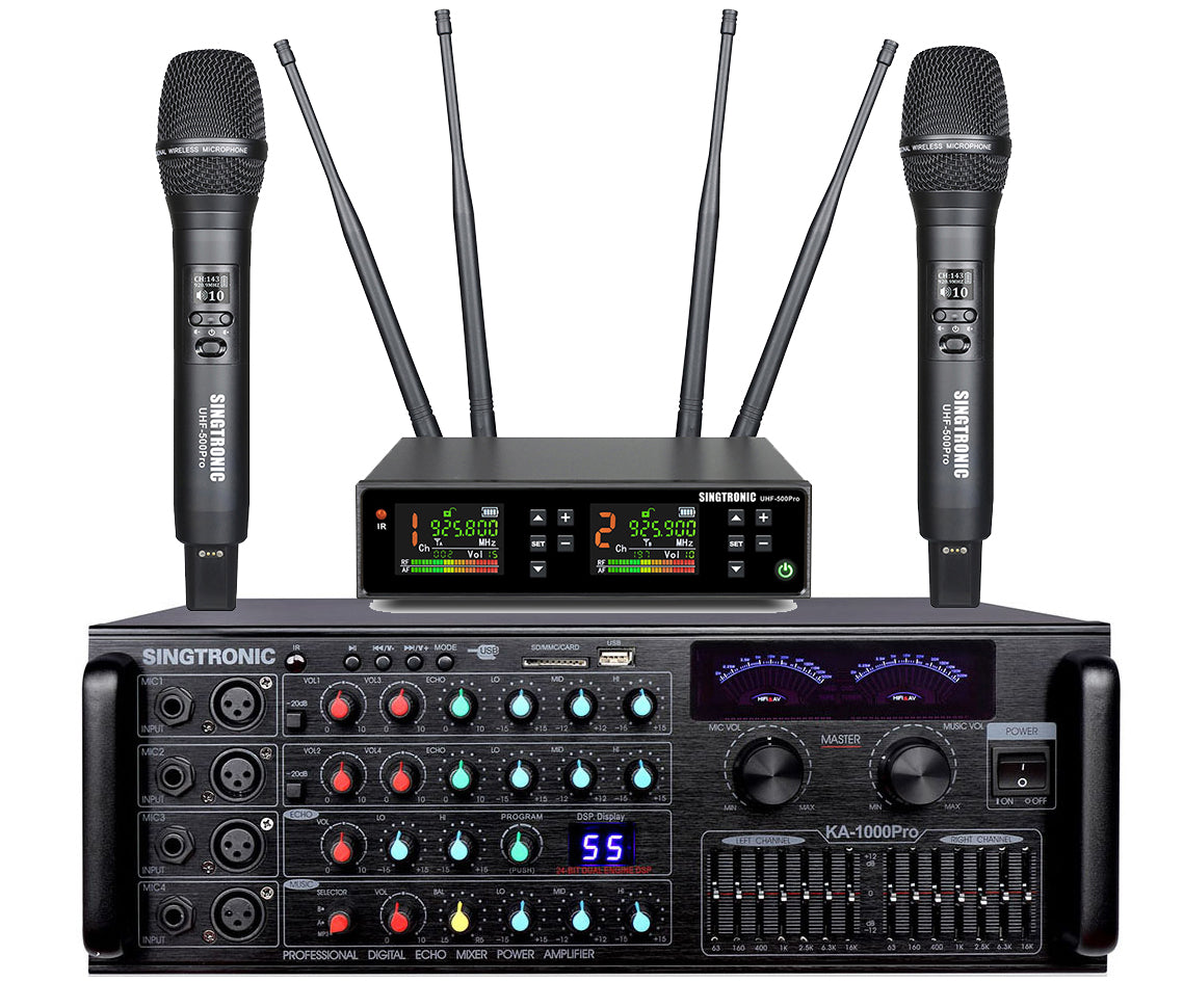 Singtronic KA-1000Pro Karaoke 2000W Amplifier + UHF-500Pro Digital Wireless Microphone