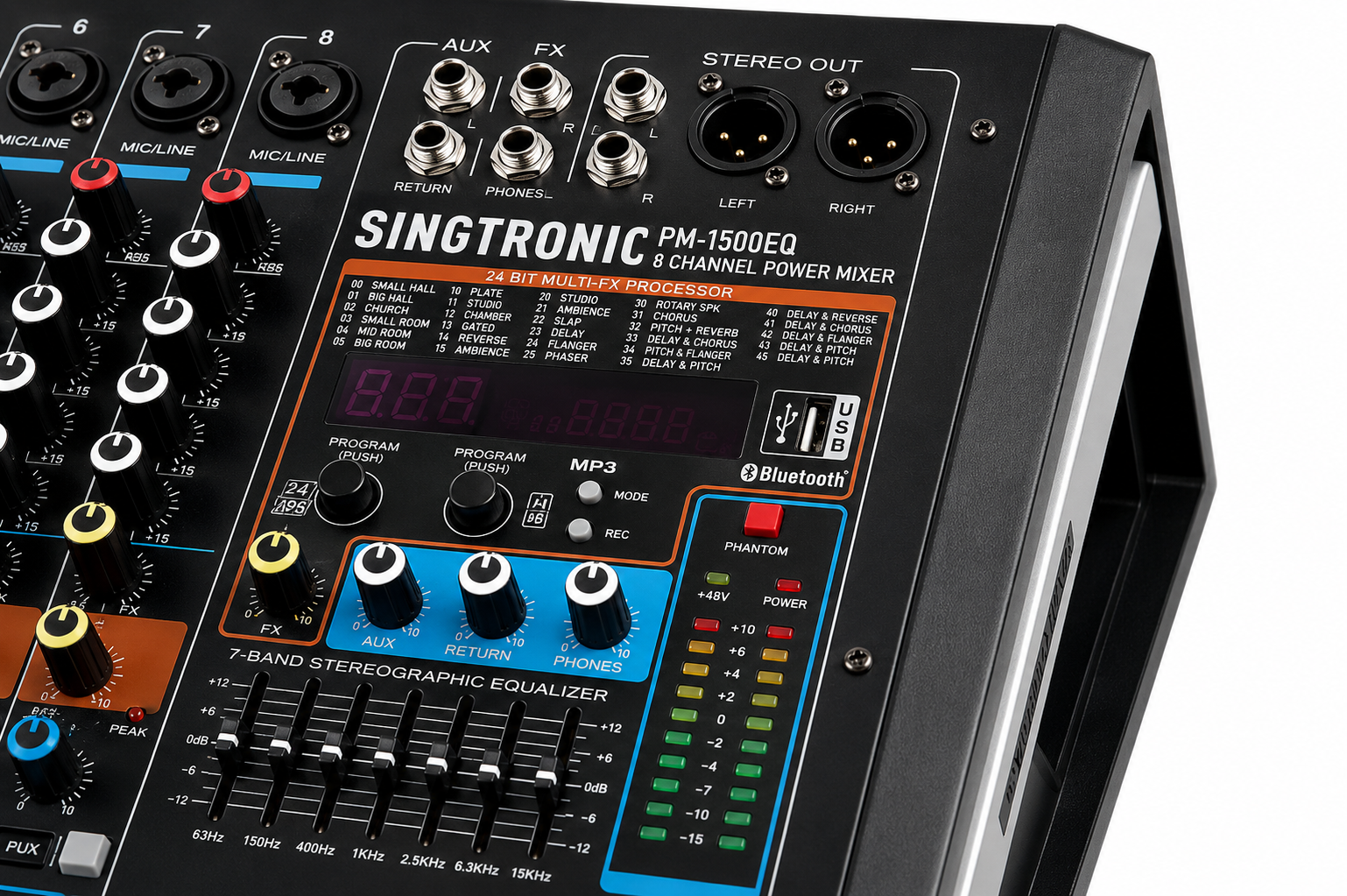 Singtronic PM-1500EQ Professional 3000W Console Board Power Mixer with Equalizer