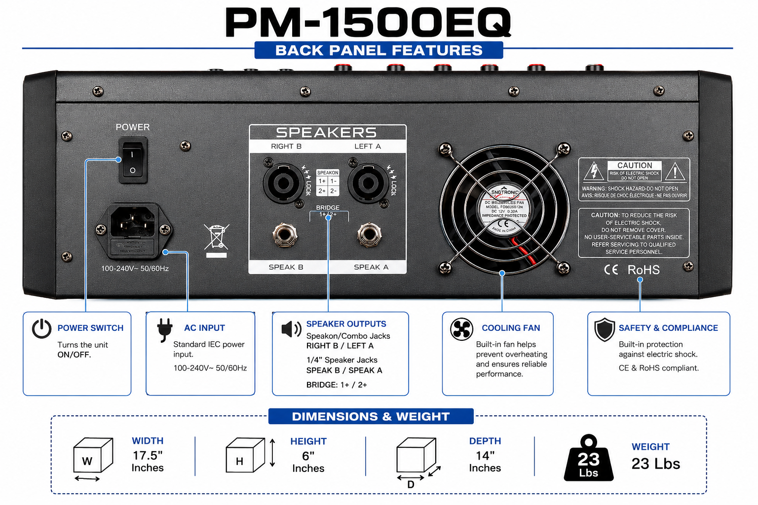 Singtronic PM-1500EQ Professional 3000W Console Board Power Mixer with Equalizer