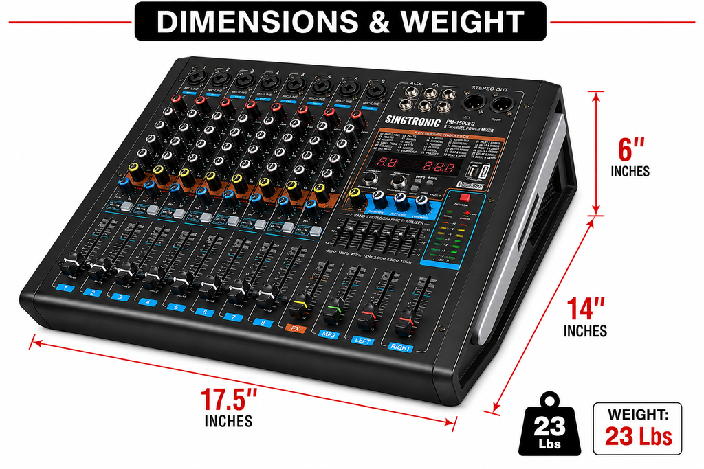 Singtronic PM-1500EQ Professional 3000W Console Board Power Mixer with Equalizer