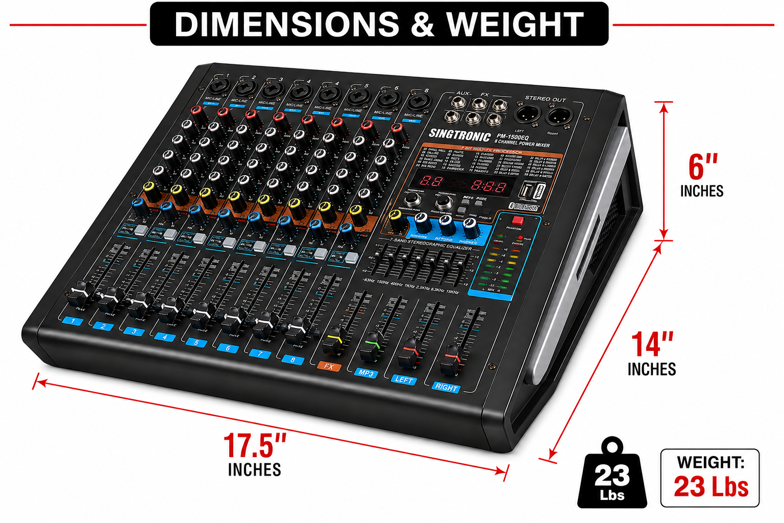 Singtronic PM-1500EQ Professional 3000W Console Board Power Mixer with Equalizer