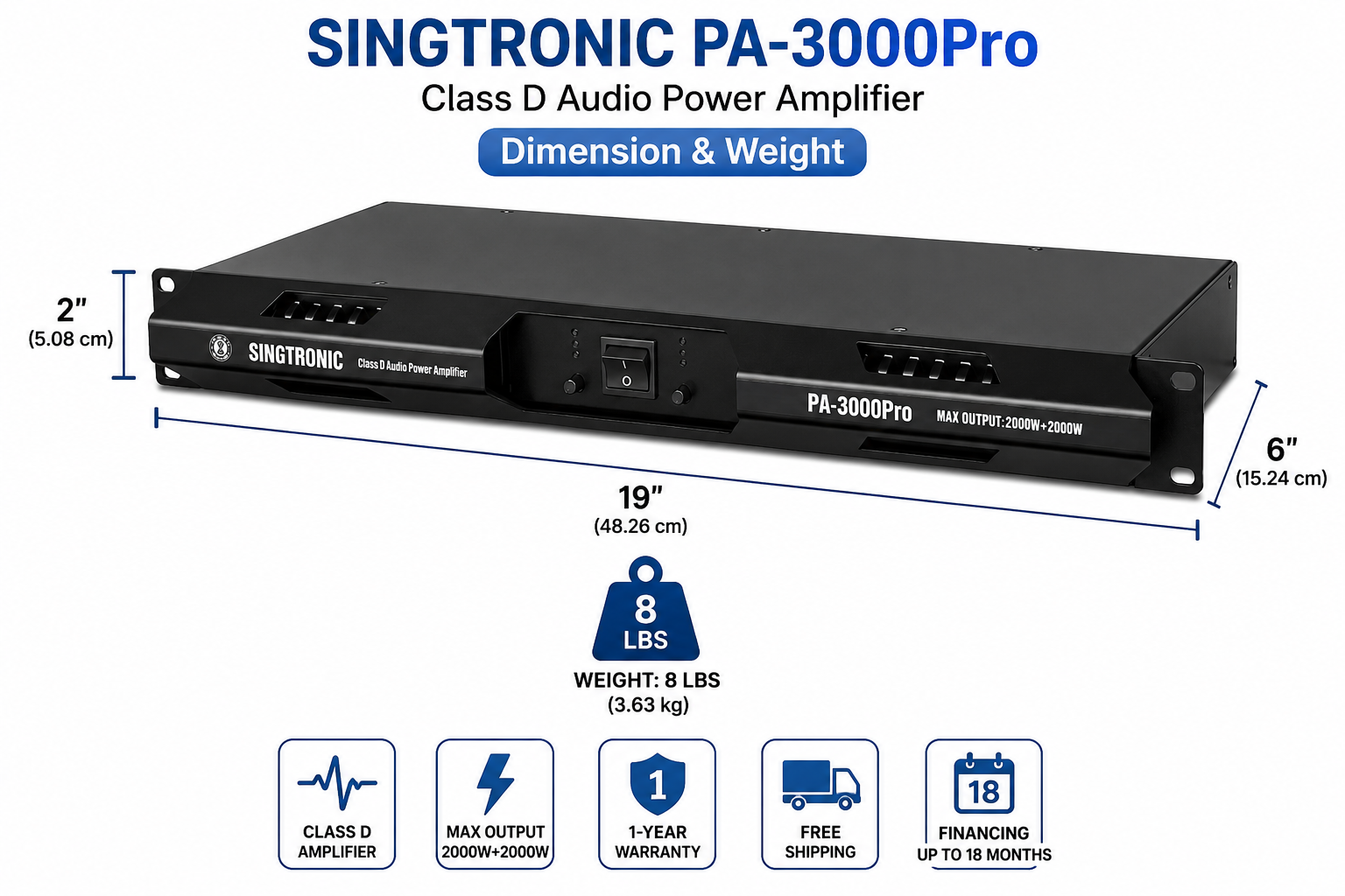 Singtronic PA-3000Pro Professional 2000W + 2000W Digital Class D Power Ampliifier