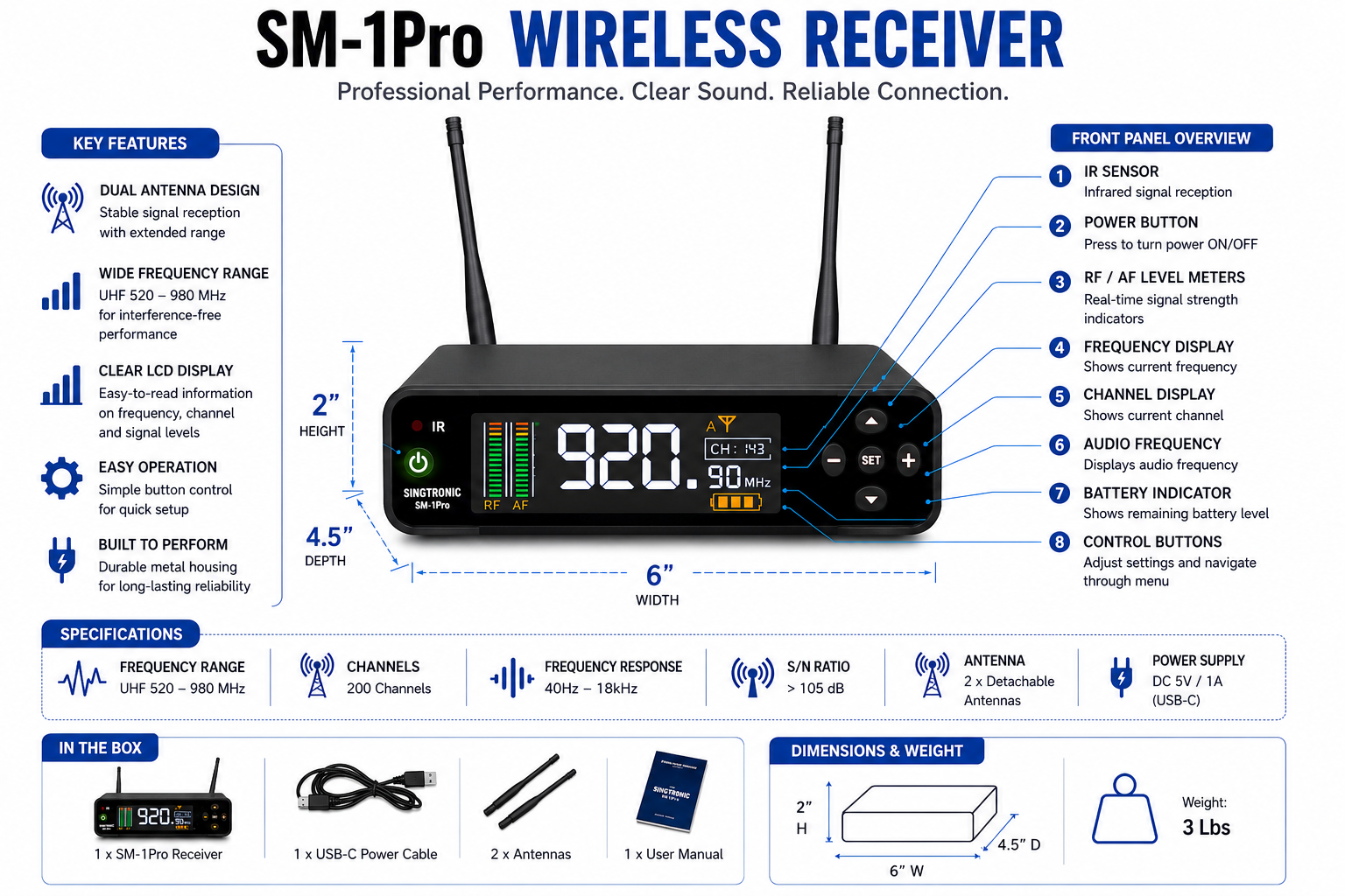 Singtronic SM-1Pro Single Microphone Professional True Diversity Rechargeable Wireless System