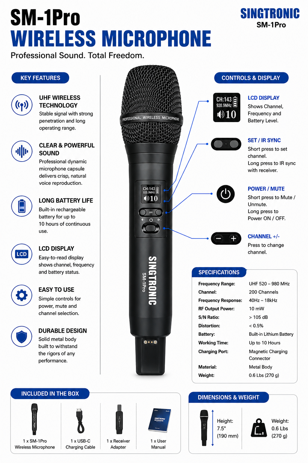 Singtronic SM-1Pro Single Microphone Professional True Diversity Rechargeable Wireless System