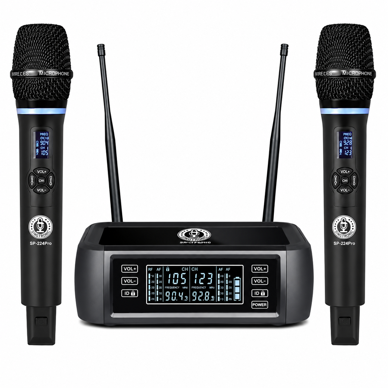 Singtronic SP-224Pro Digital 2 x Wireless Microphone Karaoke System Operated 100% by Batteries