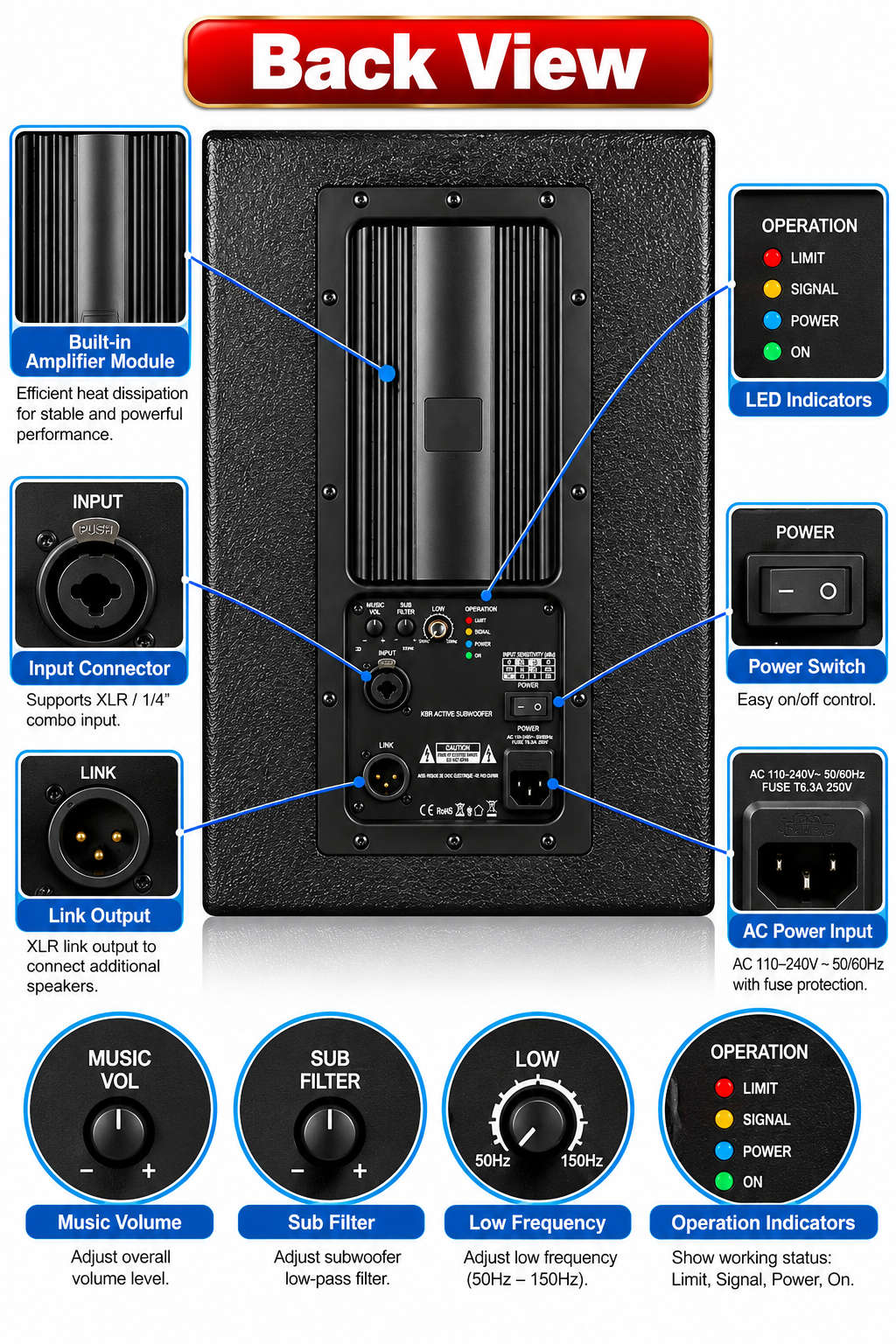 Singtronic SW-1000Pro Professional 1000W Active Power Subwoofer Built in 15" Inches Woofer Top of the Line