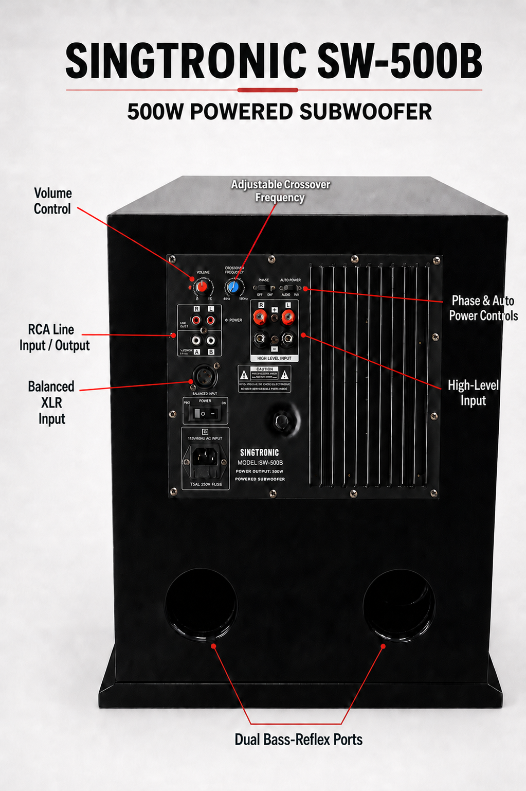 Singtronic SW-500B Professional Power 500 WattsS Pre-Amplifier Sub-Woofer both XLR & RCA Input