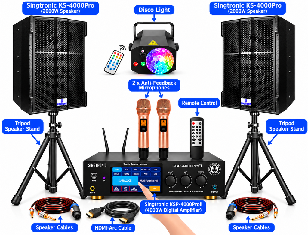 Singtronic Professional 4000W YouTube Karaoke System Select Songs by iPhone & Android