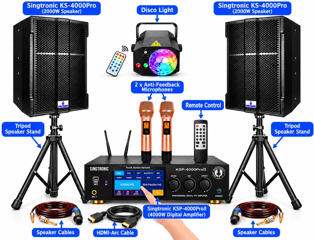 Singtronic Professional 4000W YouTube Karaoke System Select Songs by iPhone & Android