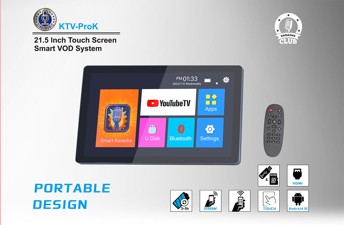Singtronic KTV-ProK Professional Tablet 21.5" Touch Screen 4TB Hard Drive Smart Player Free: 50,000 Songs