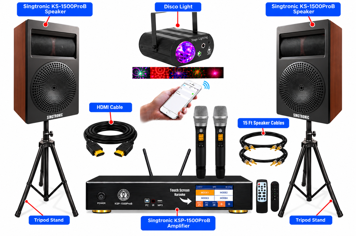 Singtronic 2500W Professional Complete 4 in 1 Karaoke System by Iphone / Ipad & Tablets PC