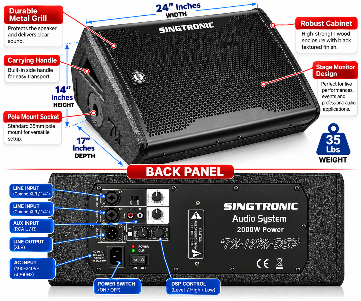 Singtronic TX-12M-DSP Professional 2000W Powered Monitor Speaker System