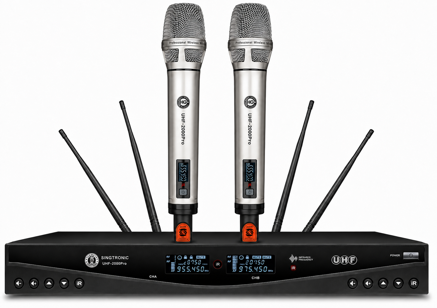 Singtronic UHF-2000Pro Professional Dual UHF PLL True Diversity Wireless Microphone Karaoke System