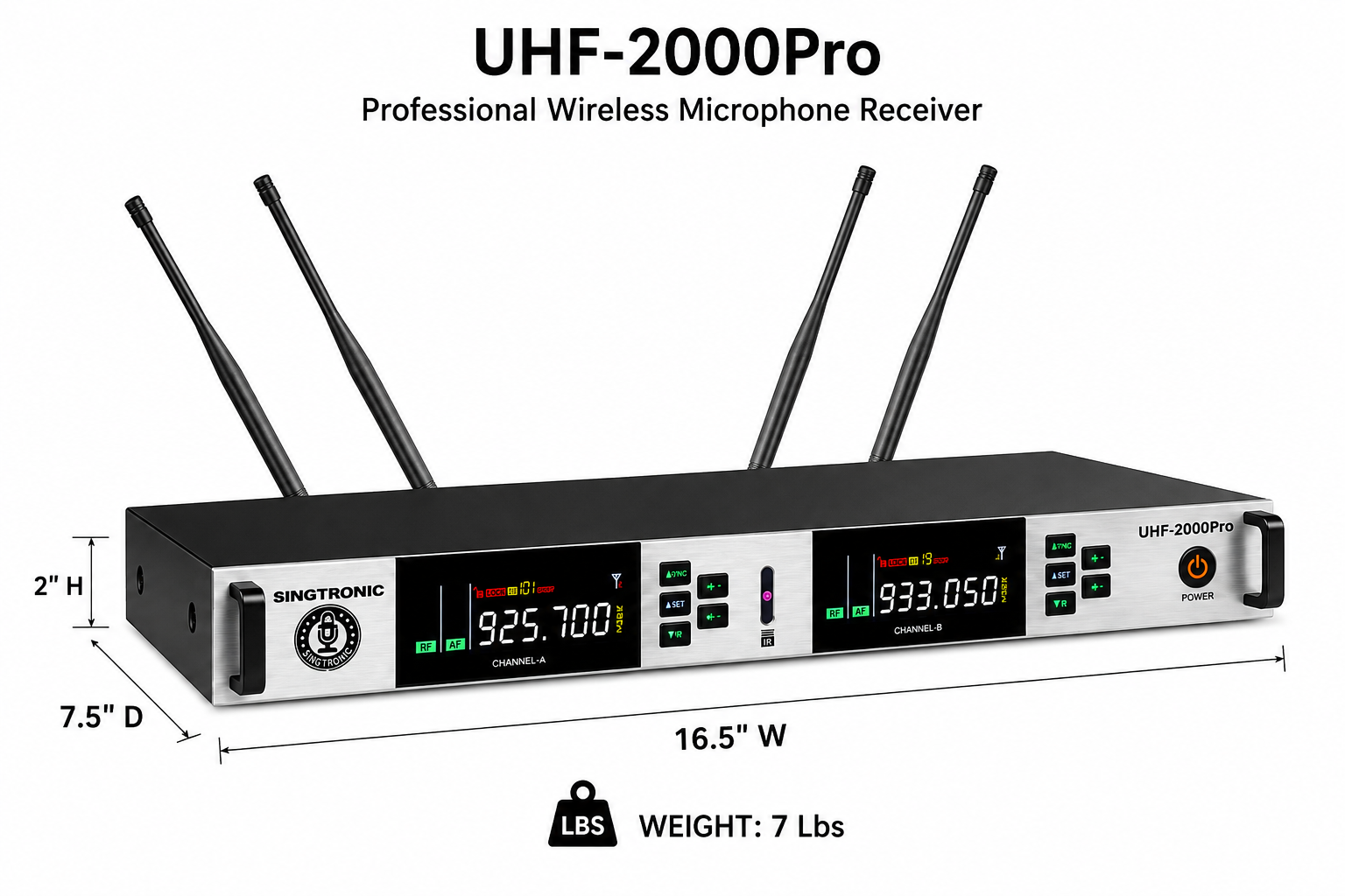 Singtronic UHF-2000Pro (Black) Professional Dual UHF True Diversity Wireless Microphone System
