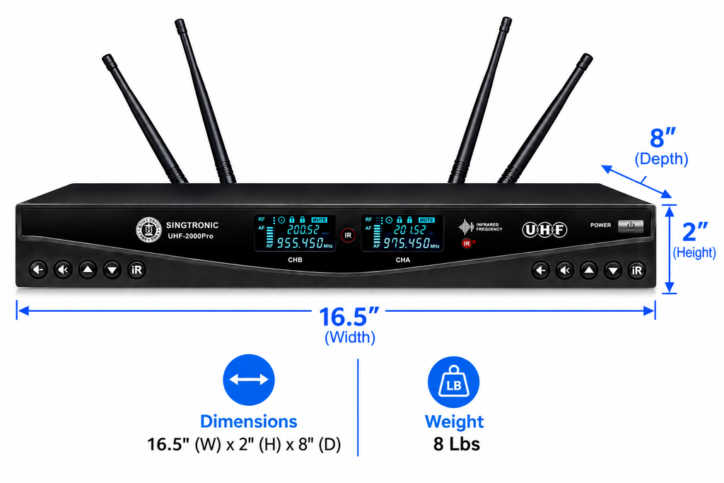 Singtronic UHF-2000Pro Professional Dual UHF PLL True Diversity Wireless Microphone Karaoke System
