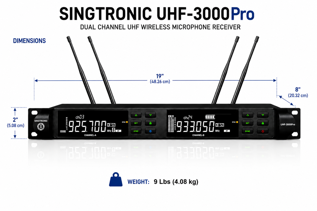 Singtronic UHF-3000Pro Professional True Diversity 2 x Wireless Microphone