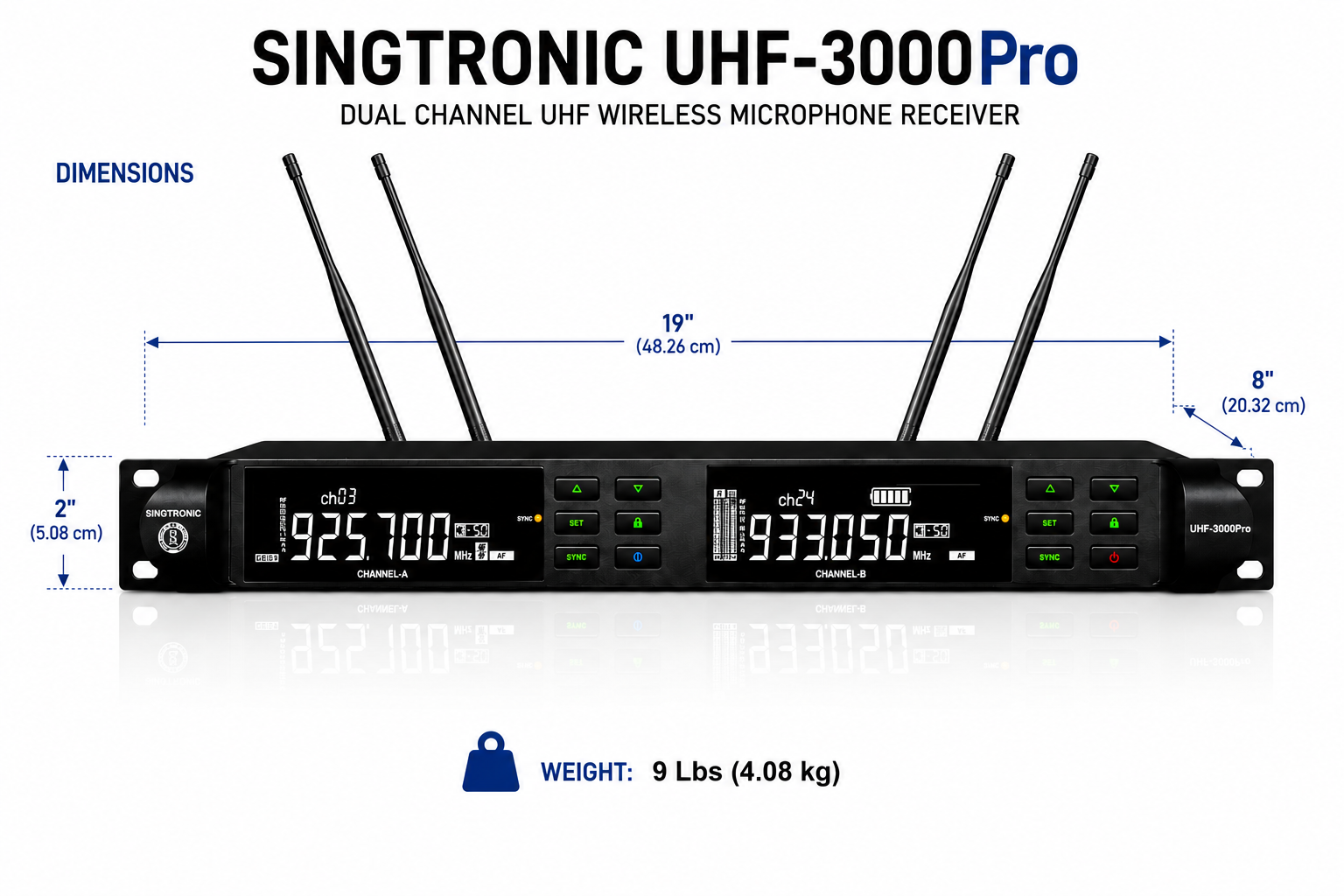 Singtronic UHF-3000Pro Professional True Diversity 2 x Wireless Microphone