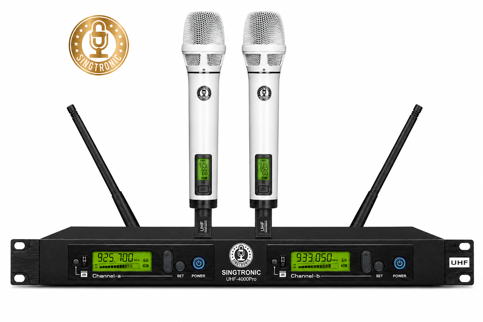 Singtronic UHF-4000Pro-White Professional Digital Dual PLL Wireless Microphone System