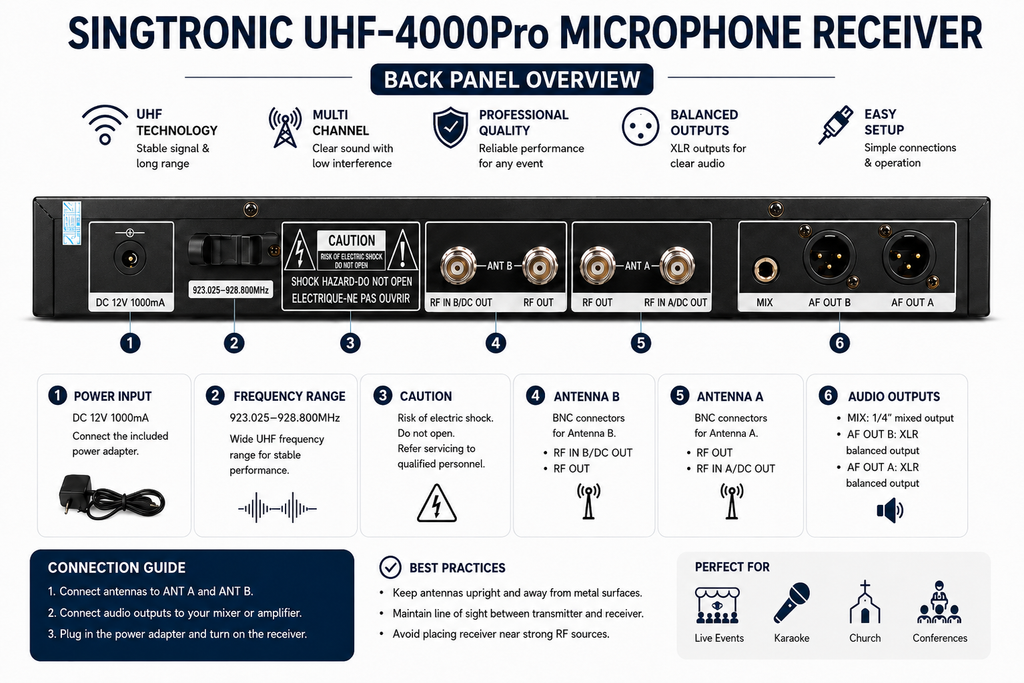 Singtronic UHF-4000Pro-White Professional Digital Dual PLL Wireless Microphone System