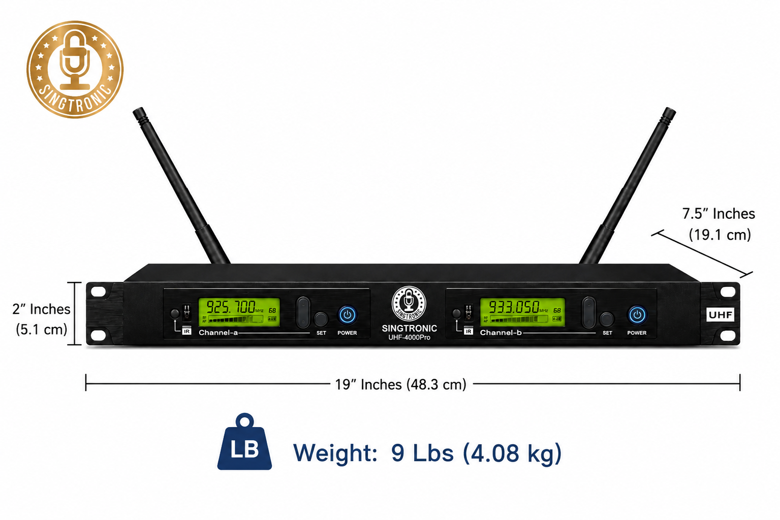 Singtronic UHF-4000Pro-Black Professional Digital Dual PLL Wireless Microphone System