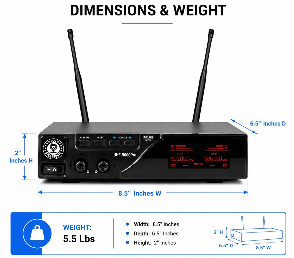 Singtronic True Diversity UHF-5000Pro Professional 900Mhz Dual Wireless Microphone Karaoke