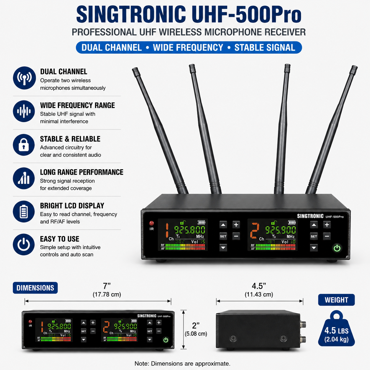 Singtronic UHF-500Pro Professional Digital True Diversity Dual Wireless Microphone Karaoke System