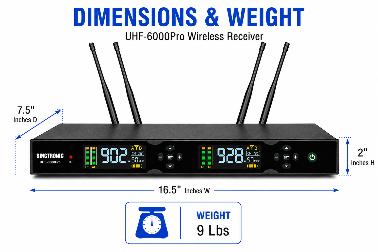 Singtronic UHF-6000Pro Professional Rechargeable Digital True Diversity Wireless Microphone System