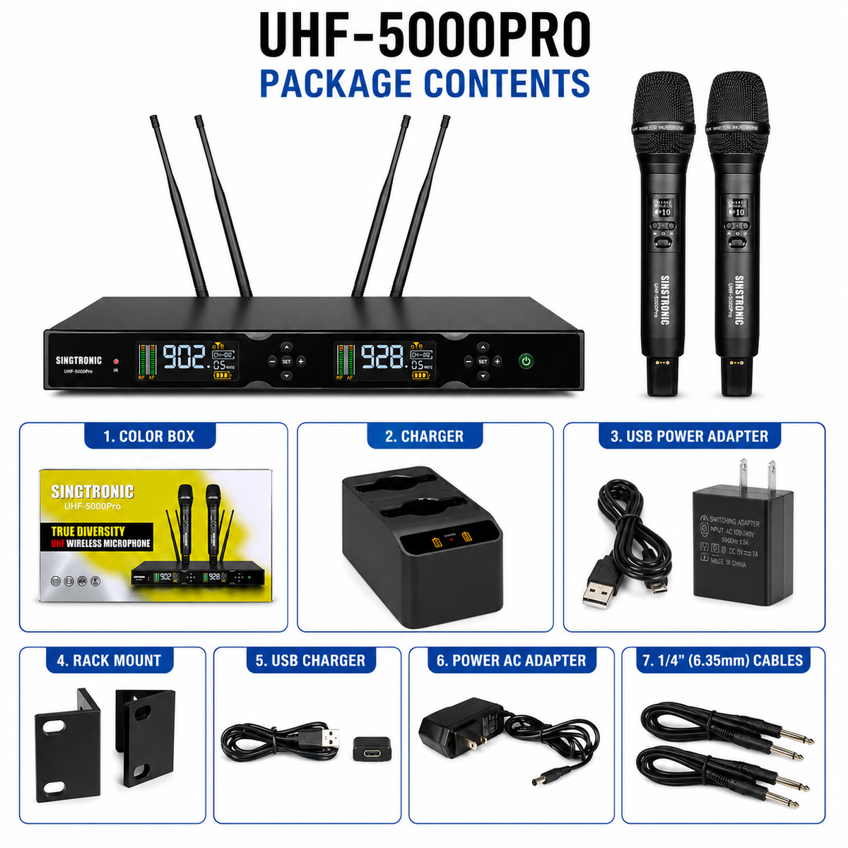 Singtronic UHF-6000Pro Professional Rechargeable Digital True Diversity Wireless Microphone System