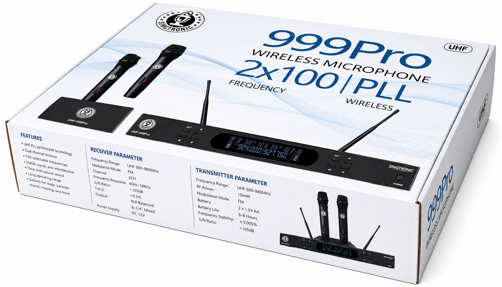 Singtronic UHF-999Pro Professional Dual UHF Rechargeable Wireless Microphones Karaoke System