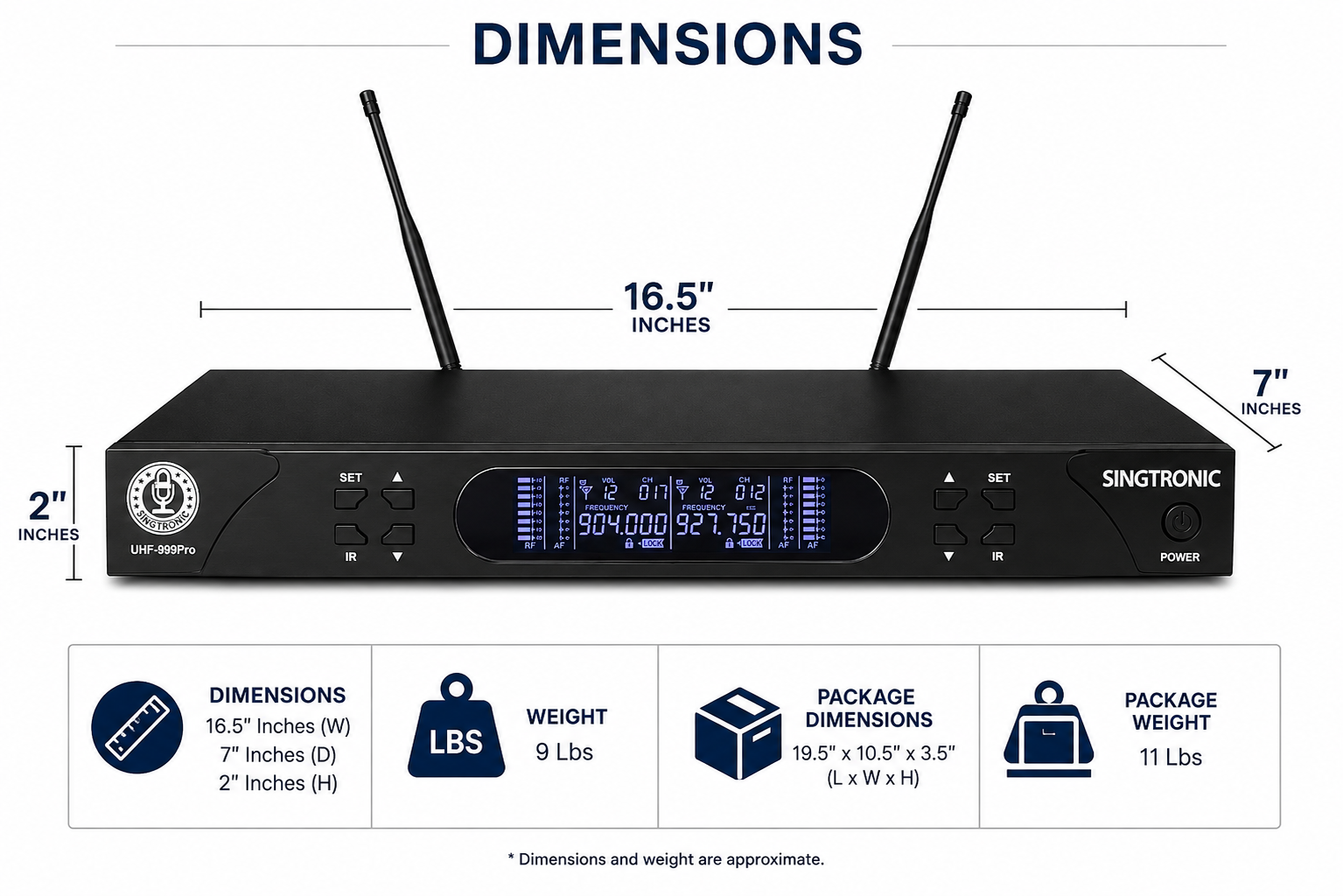 Singtronic UHF-999Pro Professional Dual UHF Rechargeable Wireless Microphones Karaoke System