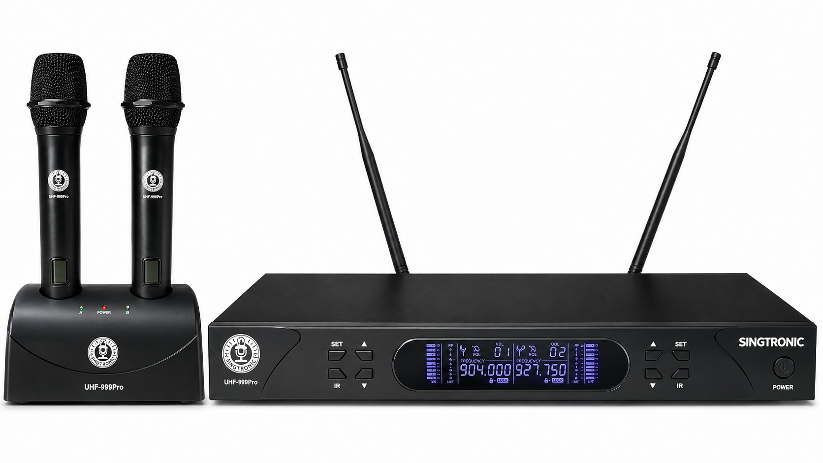 Singtronic UHF-999Pro Professional Dual UHF Rechargeable Wireless Microphones Karaoke System