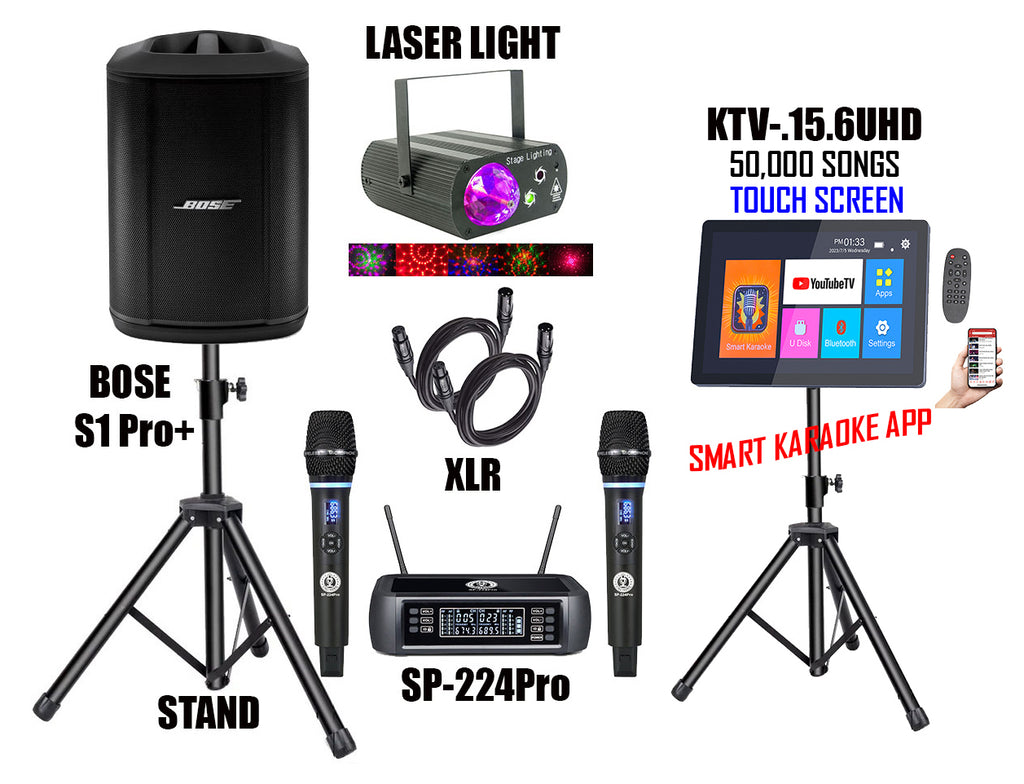 Bose S1 Pro+ Plus Singtronic SP-224Pro Wireless with KTV-15.6UHD 5TB Complete Karaoke System