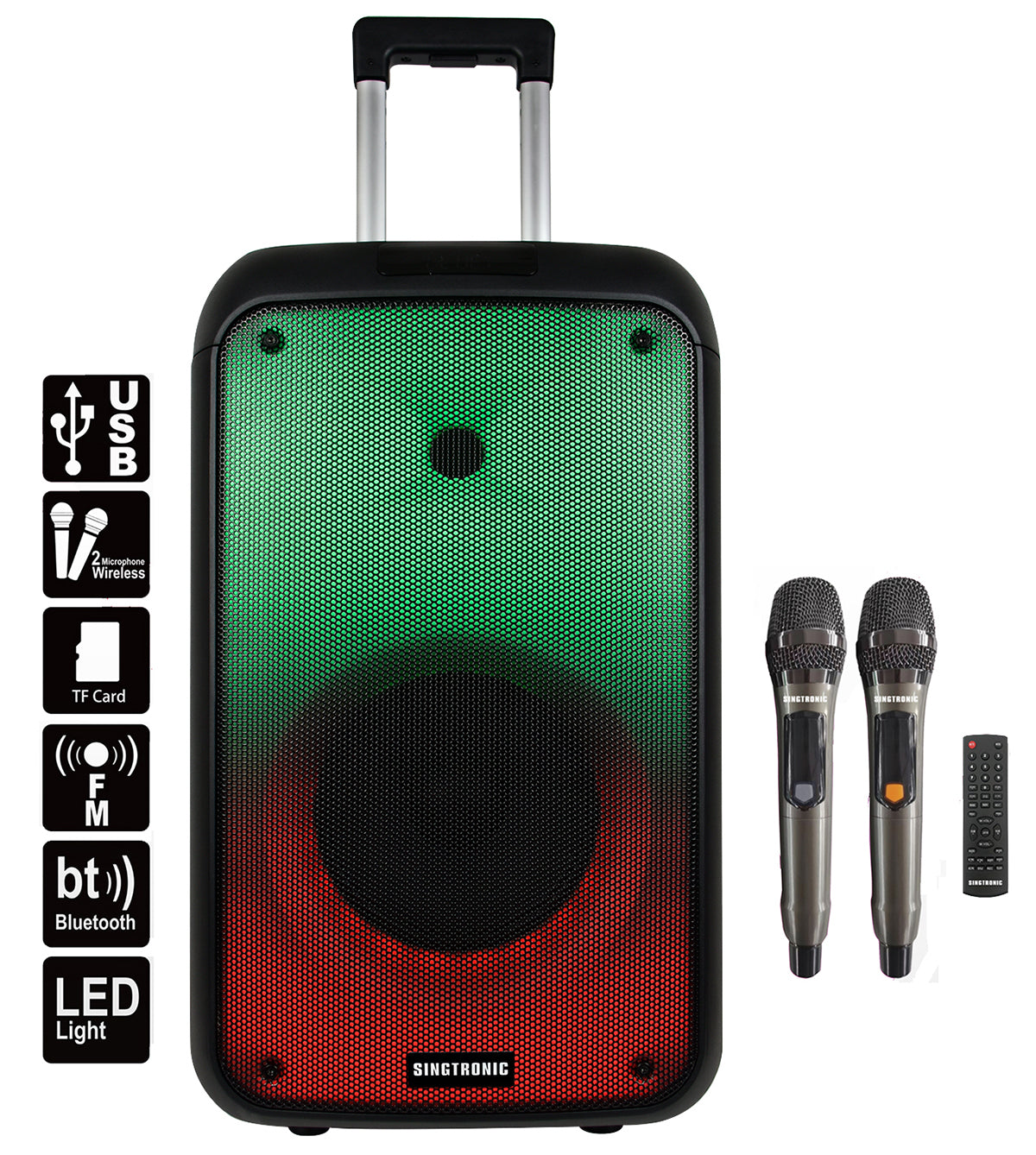 Singtronic BT-0808Pro Portable 500W Bluetooth Karaoke System 2 x Wireless Microphones