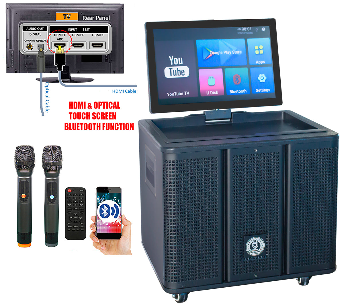 Singtronic BT-369Pro Professional 1000W Powered Portable All-in-One Karaoke System 16' Inches Touch Screen