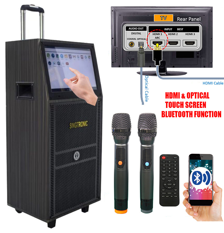 Singtronic BT-888HD Professional 1000W Touch Screen 15.6" PA Karaoke System w/ 2 x Wireless Mics.