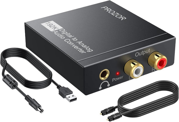 Digital Optical to Analog Converter, 3.5mm to RCA & Volume Control w/ Optical Cable