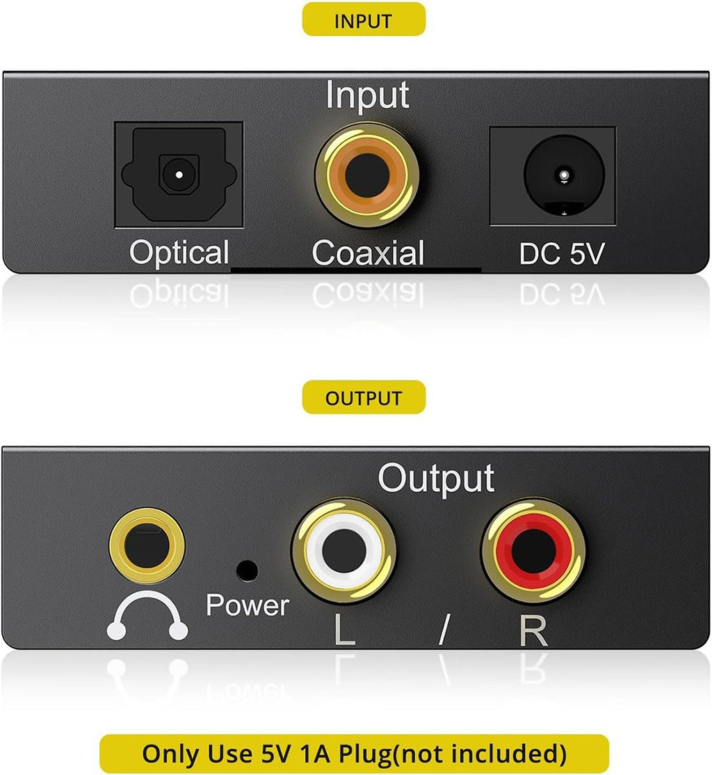 Digital Optical to Analog Converter, 3.5mm to RCA & Volume Control w/ Optical Cable