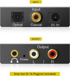 Digital Optical to Analog Converter, 3.5mm to RCA & Volume Control w/ Optical Cable