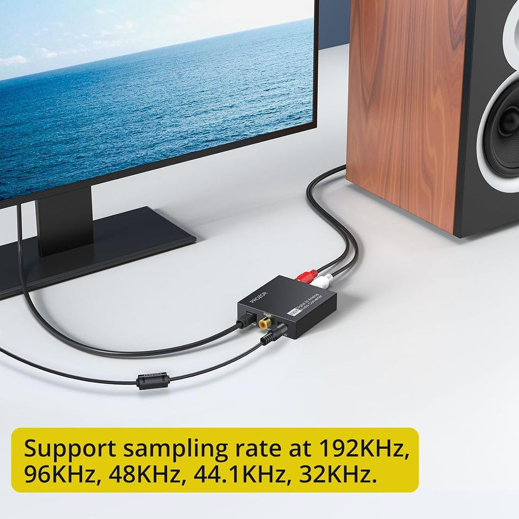 Digital Optical to Analog Converter, 3.5mm to RCA & Volume Control w/ Optical Cable