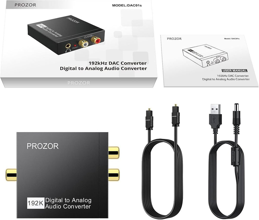 Digital Optical to Analog Converter, 3.5mm to RCA & Volume Control w/ Optical Cable